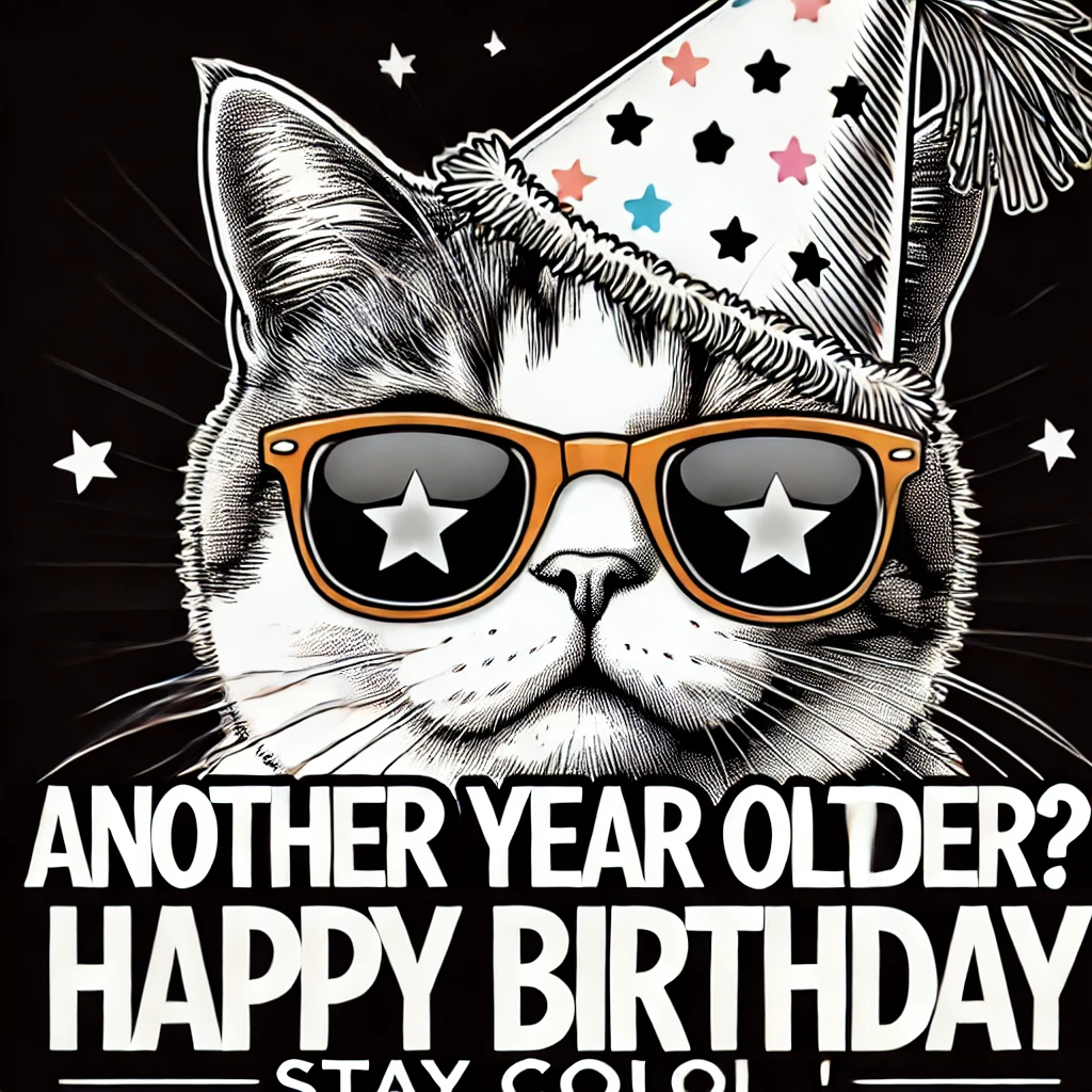 Cool Cat Meme – "Another year older? Stay cool! Happy Birthday!"