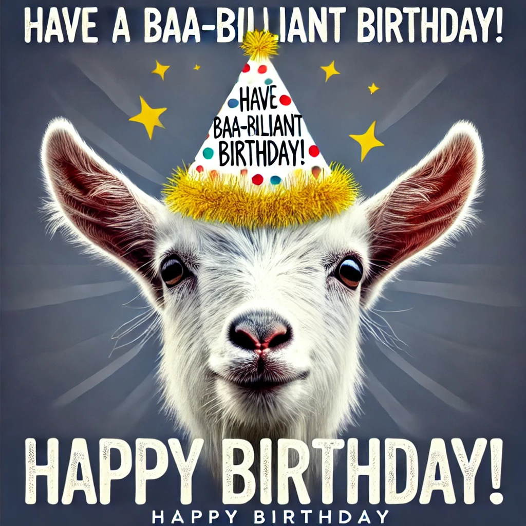 Goat Party Meme – "Have a BAA-rilliant Birthday! Happy Birthday!"