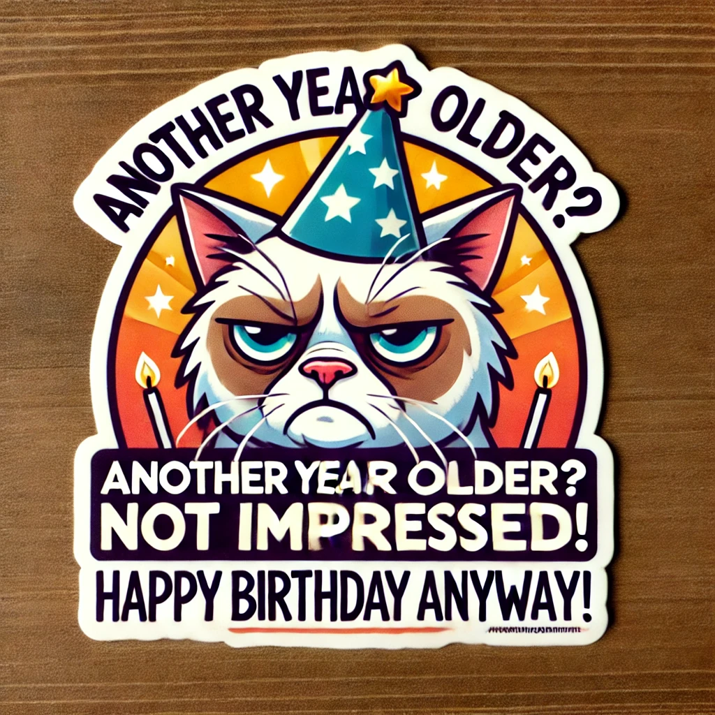 Grumpy Cat Meme – "Another year older? Not impressed. Happy Birthday anyway!"