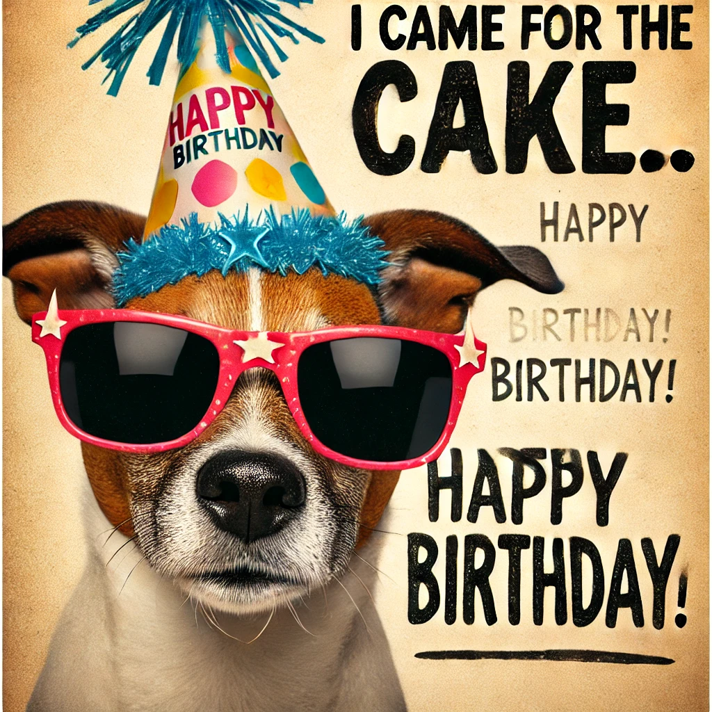 Dog Meme – "I came for the cake... Happy Birthday!"