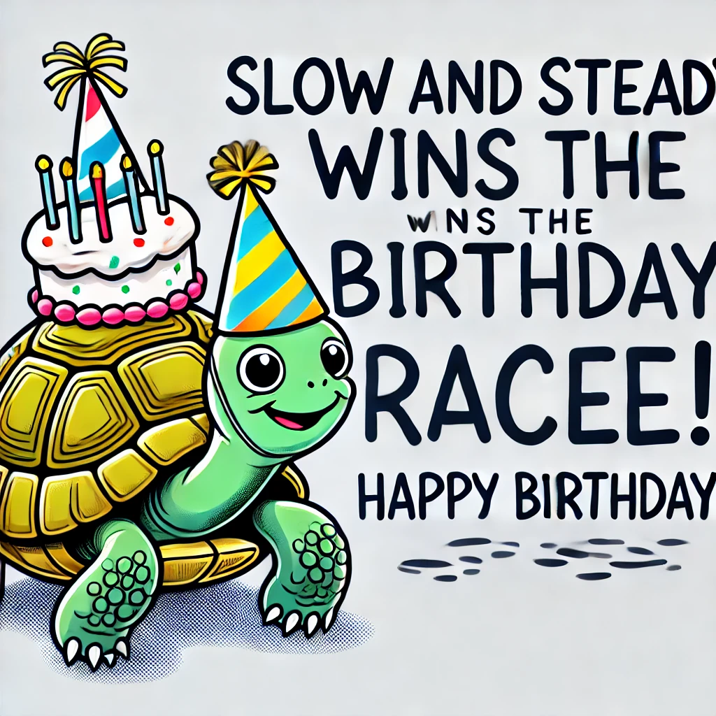 Slow Turtle Meme – "Slow and steady wins the birthday race! Happy Birthday!"